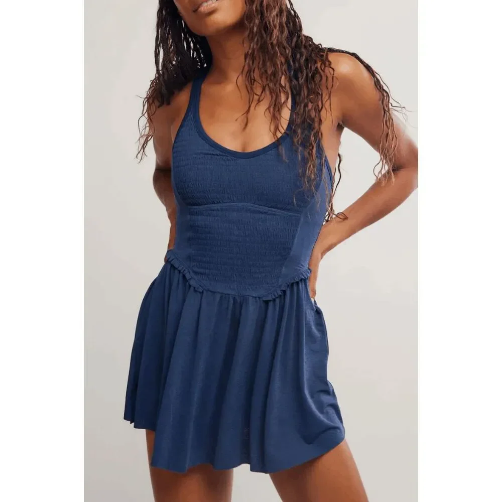Free People Movement Smockin Hot Navy Blue Dress Shorts Small NWOT